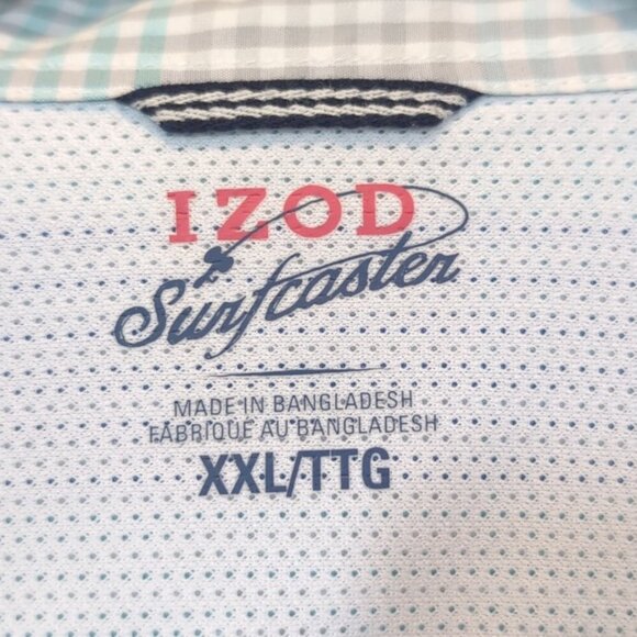 IZOD Surfcaster Button Down Shirt Long Roll Tab Sleeve Plaid Print Flap Pocket - Picture 8 of 12